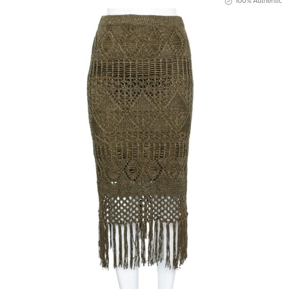 Ralph Lauren Olive Fringe Skirt